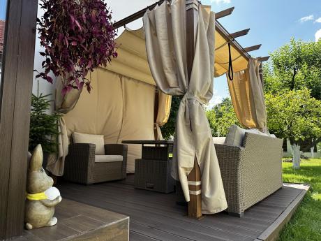 Zadaszenie na taras z zasłonami 3x3m Pergola Kirn 2.0 - Cream Wood