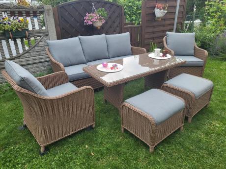 Zestaw mebli na taras dla 7 osób z sofą 180cm Novici Dining Brown