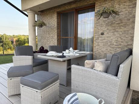 Zestaw mebli obiadowych z technorattanu Cofete Dining – Grey