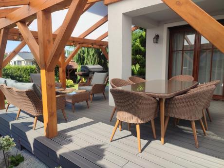 Zestaw ogrodowy ze stołem obiadowym technorattan Cioso Dining 6+1 - Brown