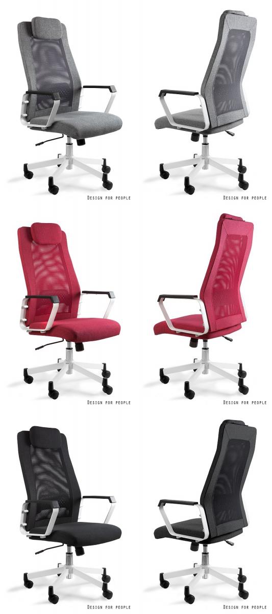 fotel biurowy z białymi podłokietnikami