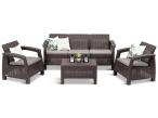 Brązowa sofa i fotele do ogrodu Corfu Set Max Curver