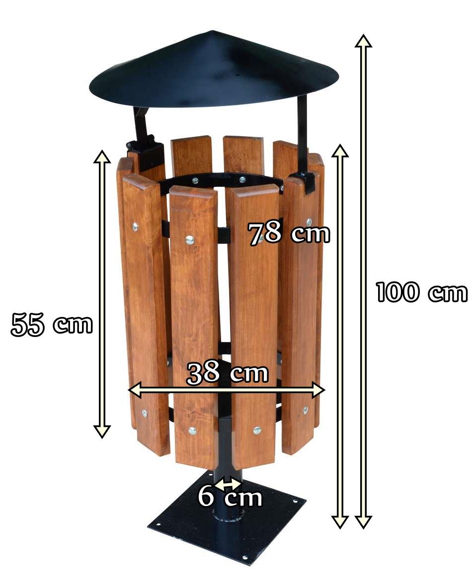 Kosz stojący na pojedynczym słupku z daszkiem wymiary