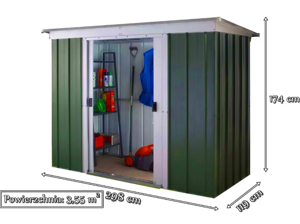 Szopa ogrodowa metalowa Yardmaster 104GPZ Emerald Dar wymiary