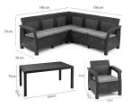 Set mobilier gradina Rellme, cu coltar, pentru 7 persoane, plastic, gri - grafit - wymiary