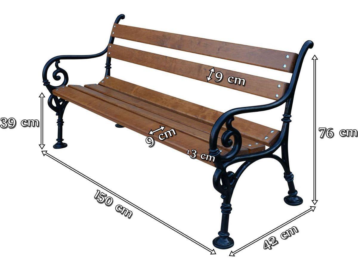 Ławka parkowa Wiedeńska 150cm wymiary