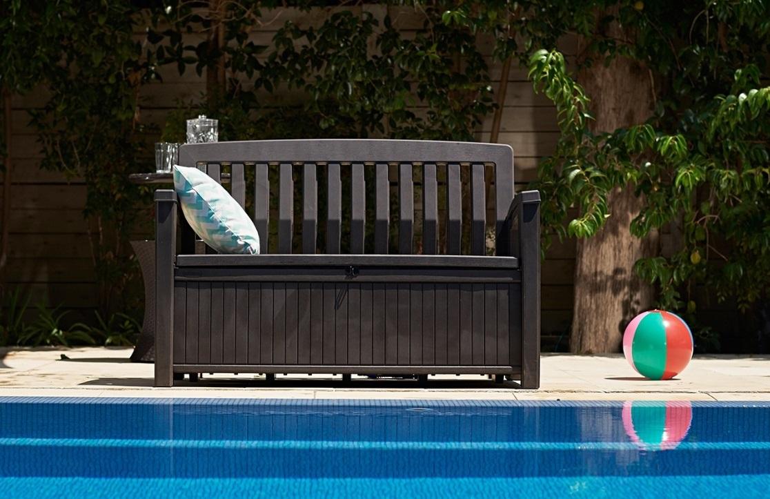 ławka ogrodowa z pojemnikiem brązowa keter patio bench