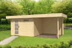 Nowoczesny domek drewniany z wiatą Kruk A 6x2,5 (15,2m2)