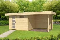 Nowoczesny domek drewniany z wiatą Kruk A 6x2,5 (15,2m2)