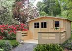 Drewniany domek ogrodowy tarasem Narcyz 416x316
