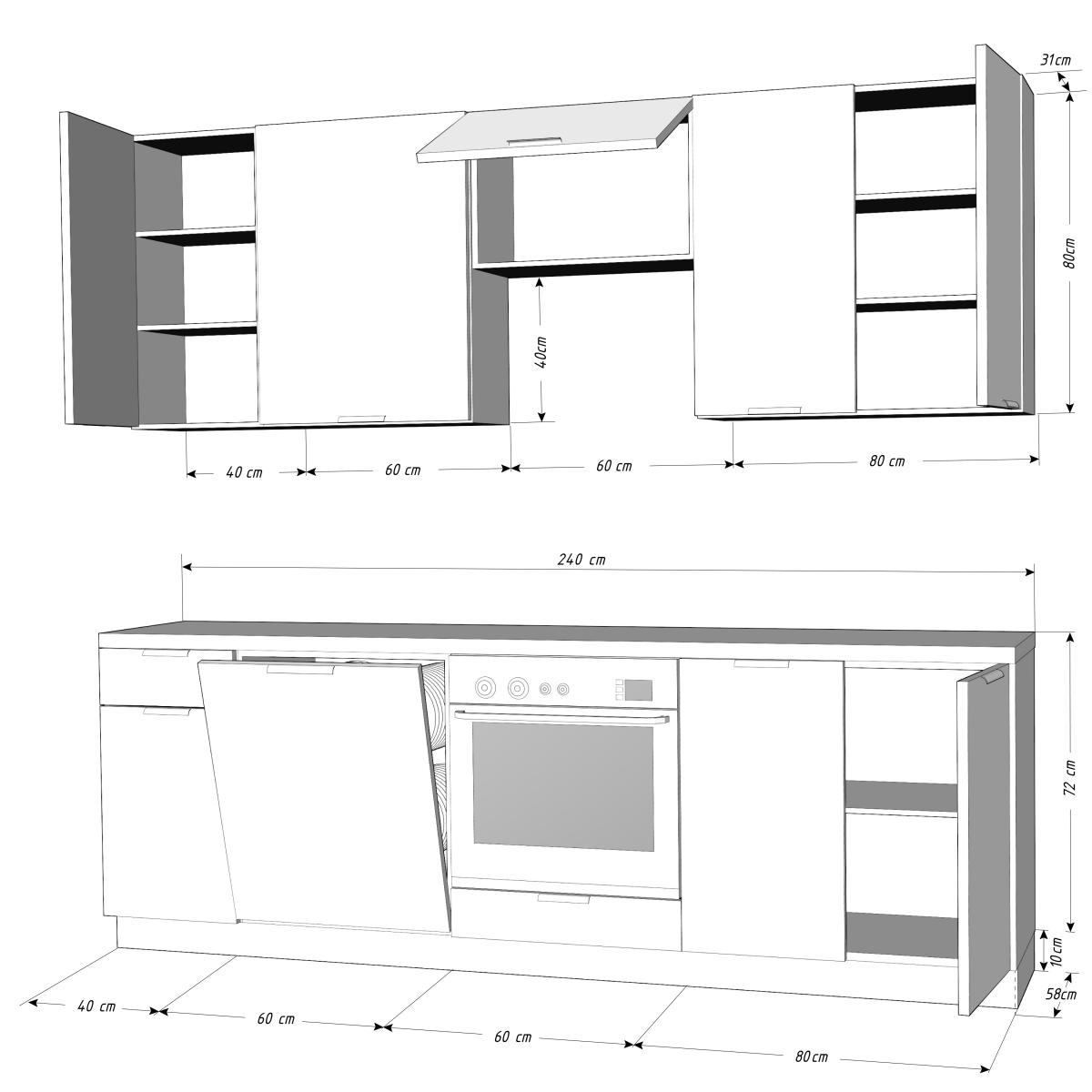Zestaw kuchnia Akrylic 240cm - wymiary