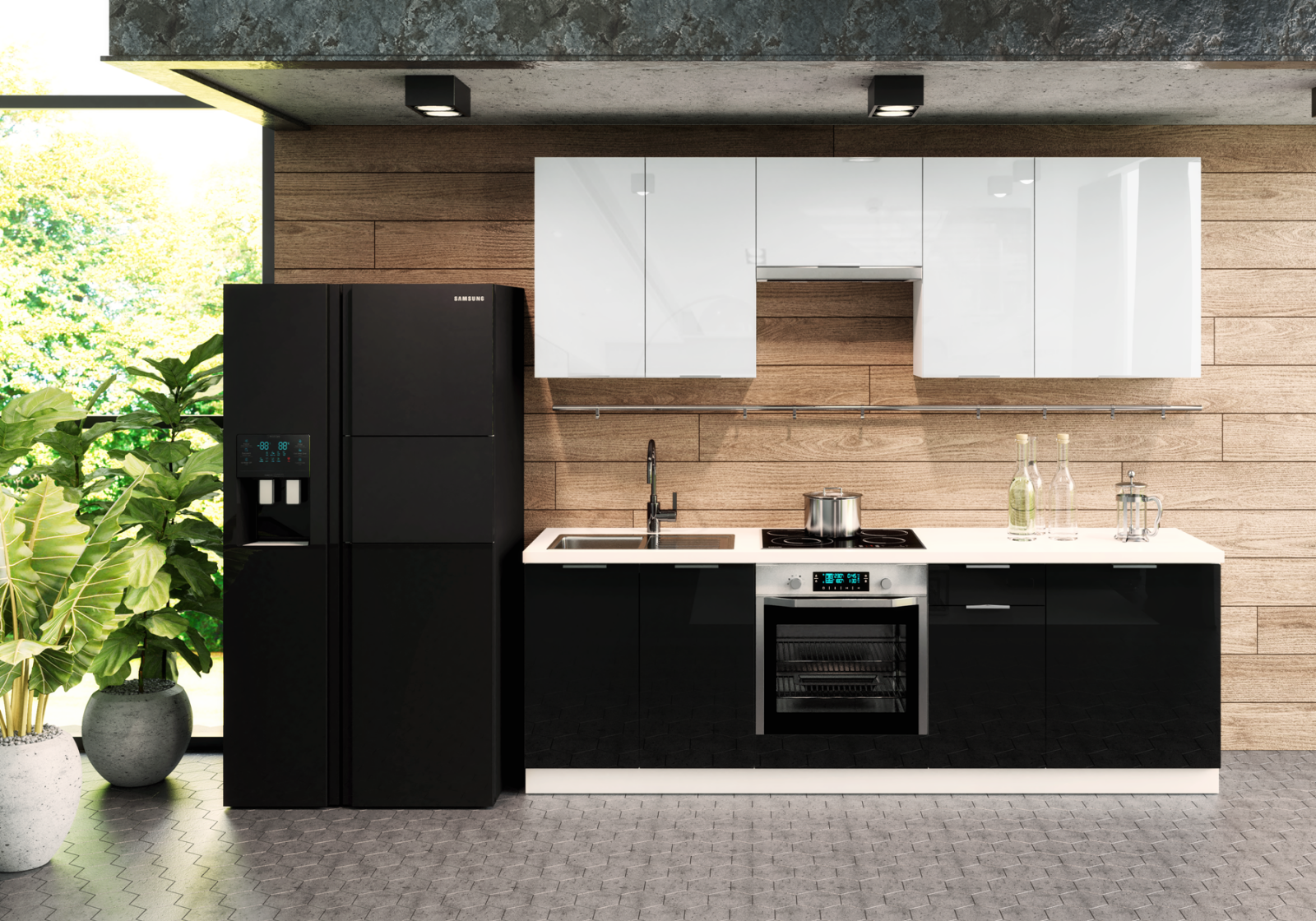 Zestaw szafek kuchennych z akrylowymi frontami