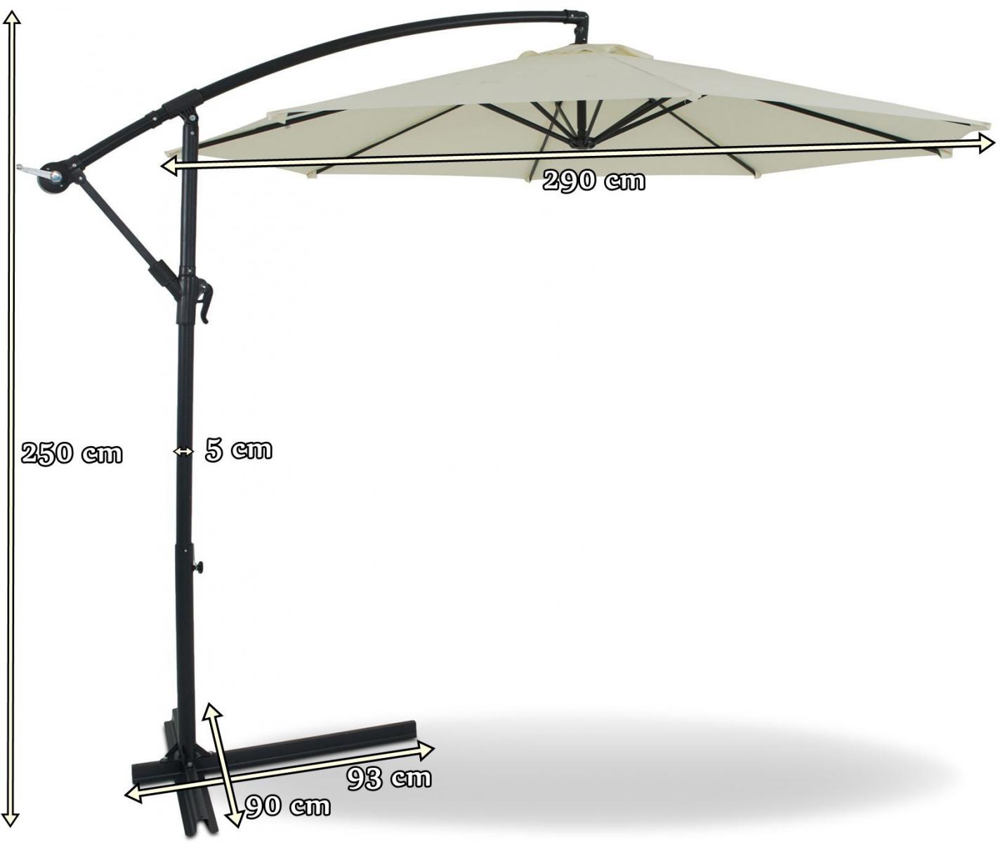 Parasol na wysięgniku Lado - wymiary