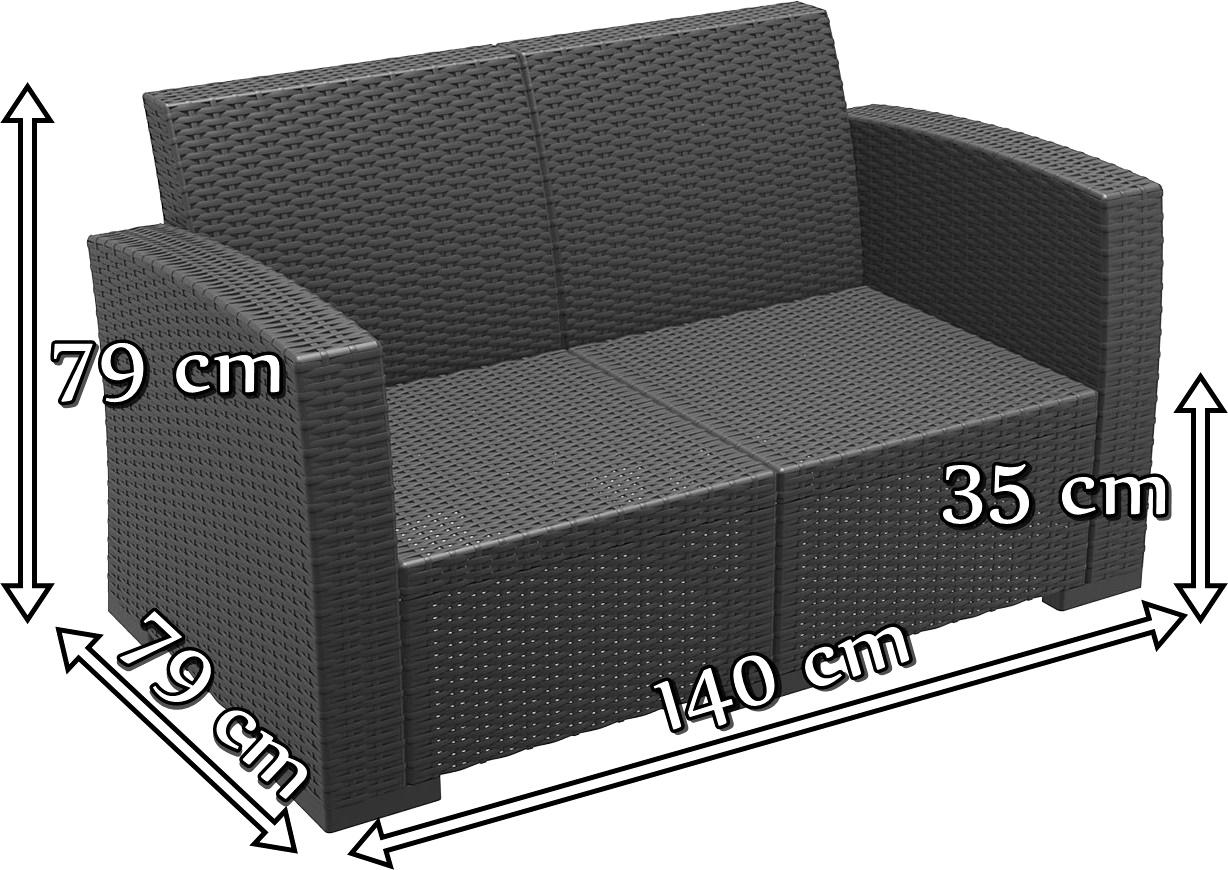 Dwuosobowa sofa do ogrodu Siesta Monaco 2 Dark Grey - wymiary