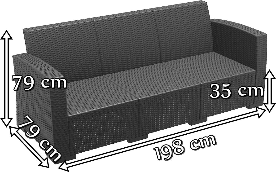 Trzyosobowa sofa ogrodowa Siesta Monaco 3 Dark Grey - wymiary