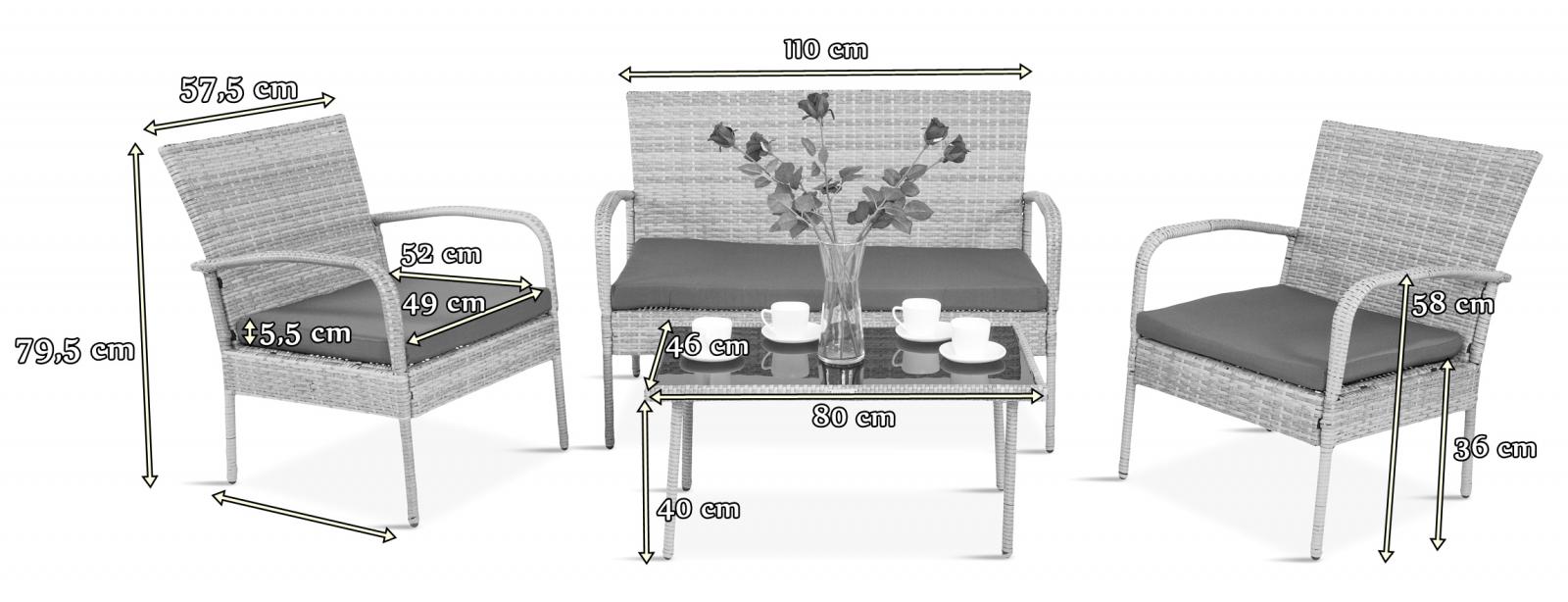 Wymiary mebli technorattan Morrone Set