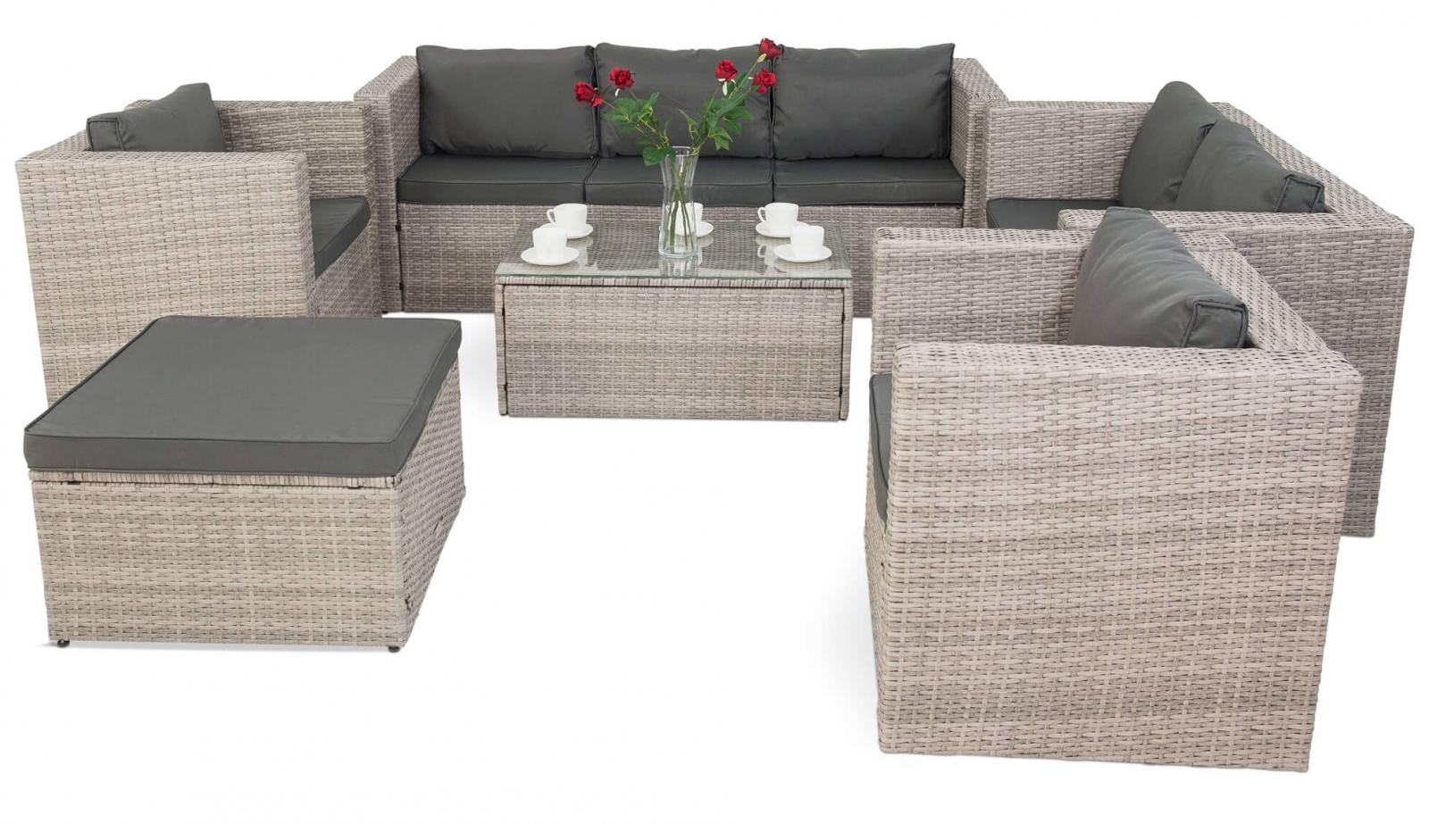 duży zestaw mebli technorattanowych szarych