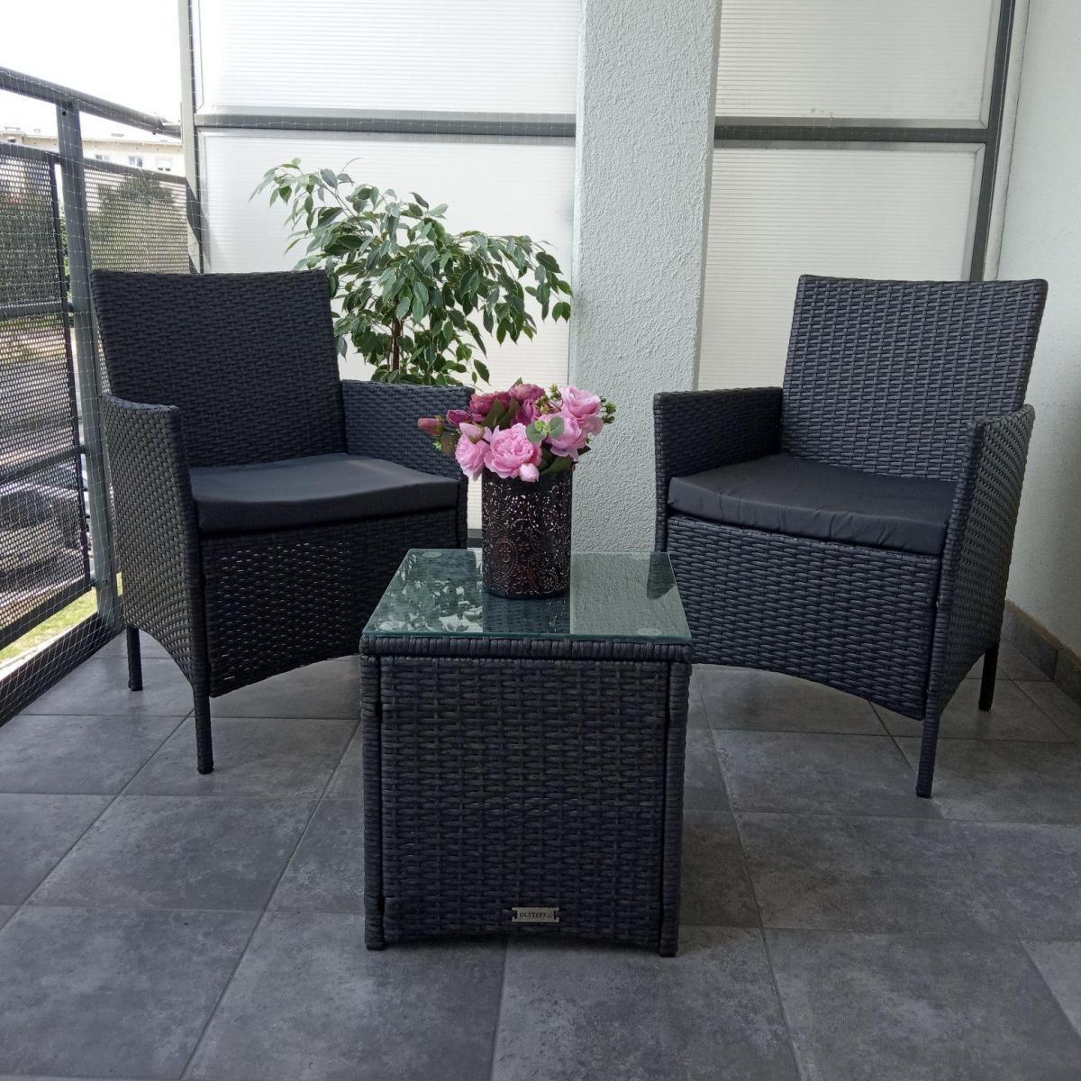 Komplet technorattanowy na balkon ciemnoszary