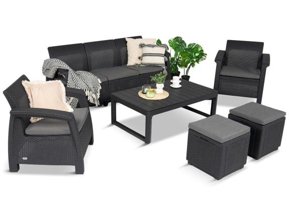 Súprava záhradného nábytku s polohovateľným stolom Corfu Set Lyon Max Graphite + pufy