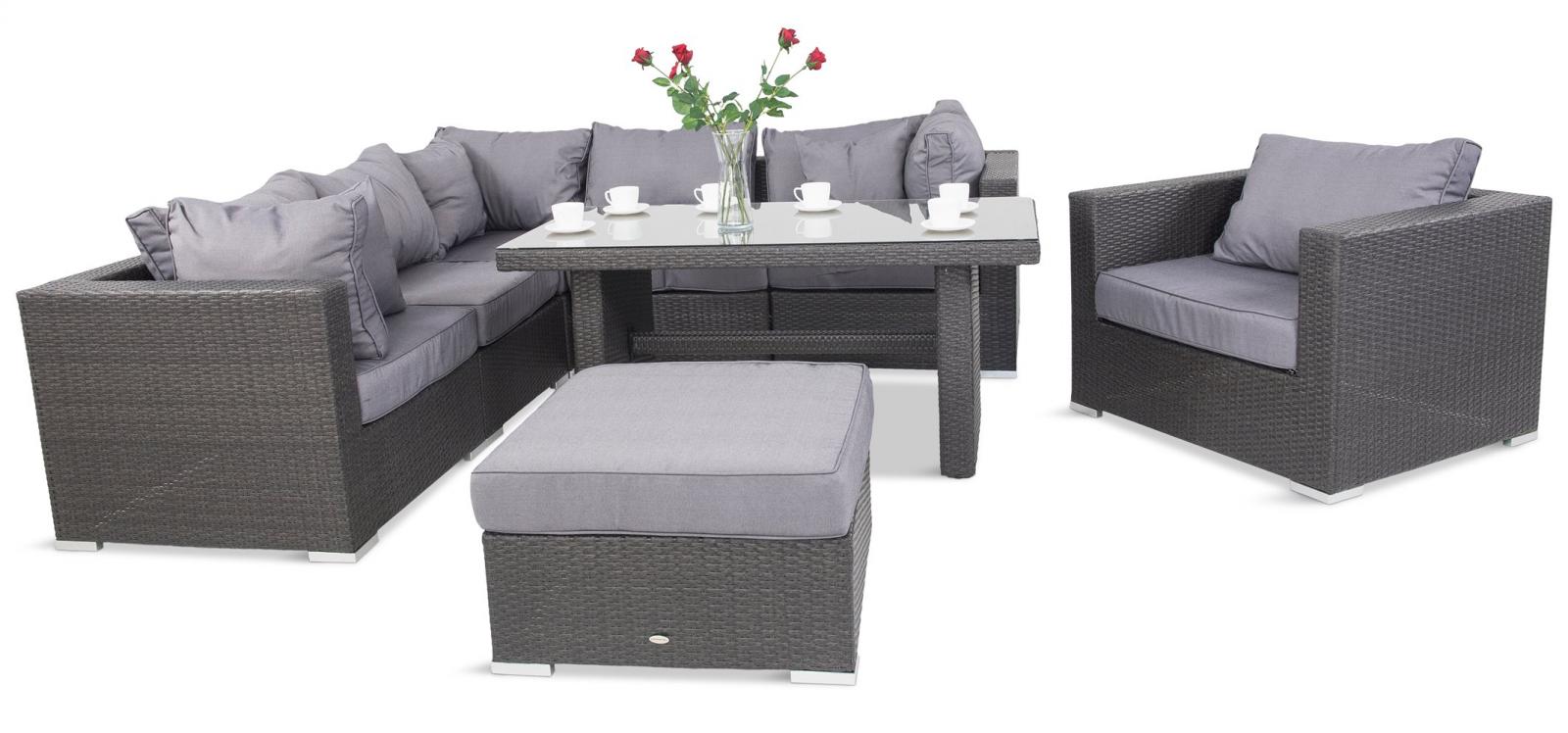 modułowy zestaw technorattanowy z fotelem i wysokim stołem