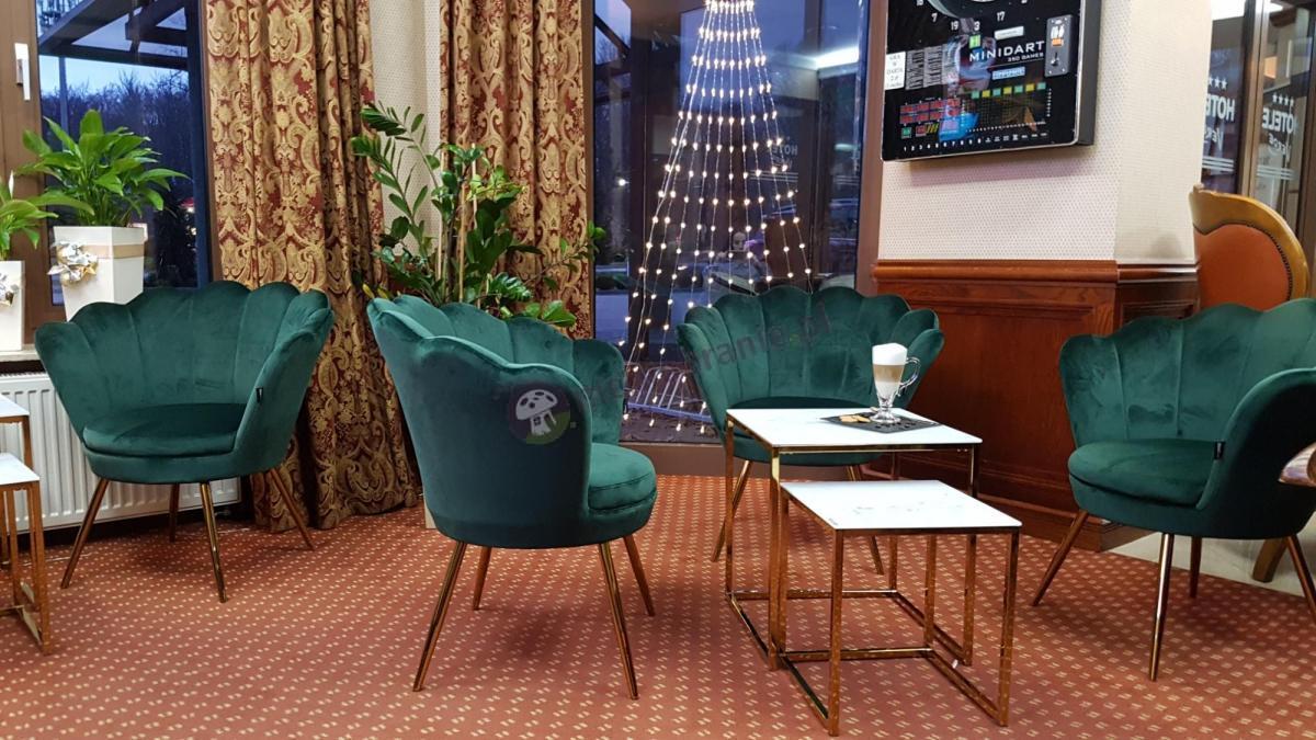 kawiarnia z fotelami muszelka ciemnozielone