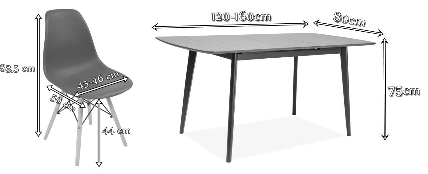 Zestaw stół i krzesła Olof V II 6 - wymiary