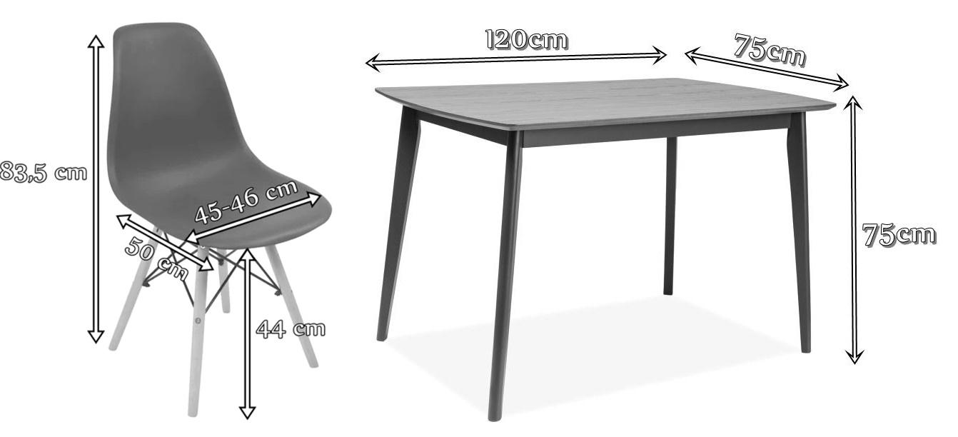 Zestaw stół i krzesła Olof V 4 - wymiary