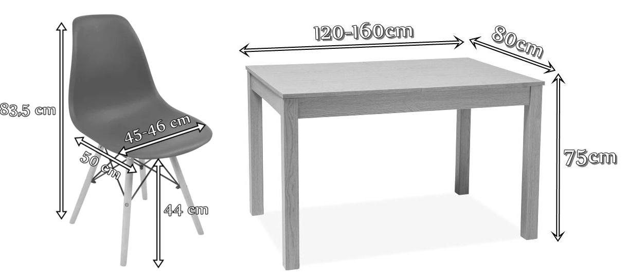 Zestaw stół i krzesła Olof P 6 - wymiary