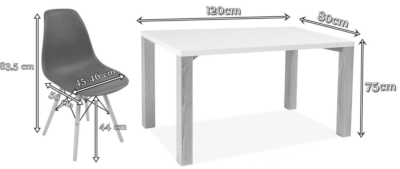 Zestaw stół i krzesła Olof E 4 - wymiary