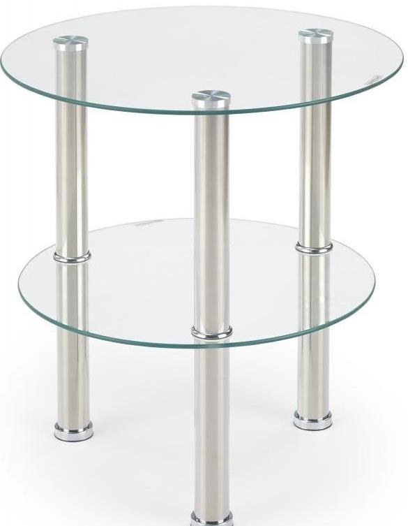 Okrągły stolik ze szklanym blatem i półką - srebrne nogi
