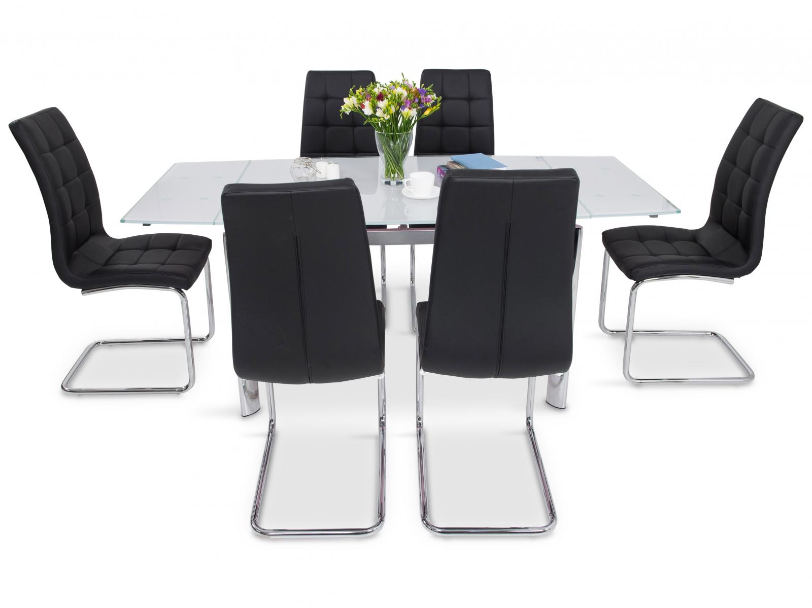 Nowoczesne meble do jadalni z krzesłami na metalowej płozie