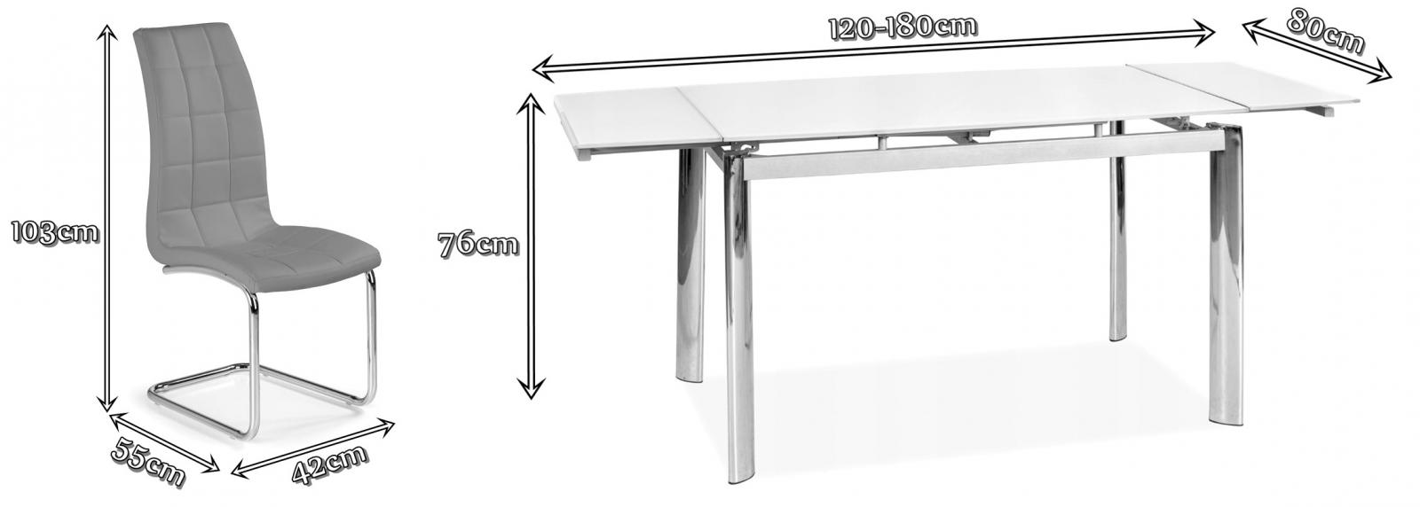 Zestaw mebli do jadalni ze szklanym blatem - wymiary