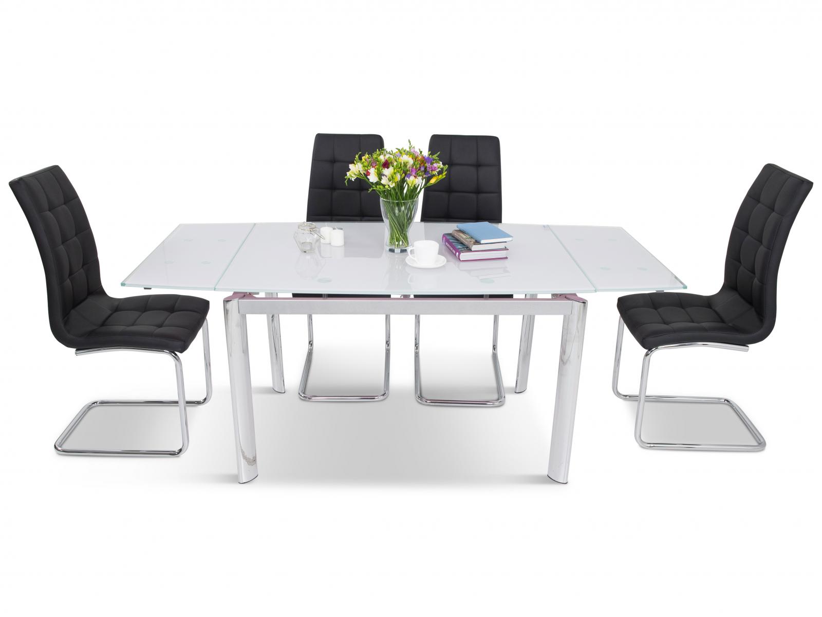 Nowoczesne meble do jadalni z krzesłami na metalowej płozie