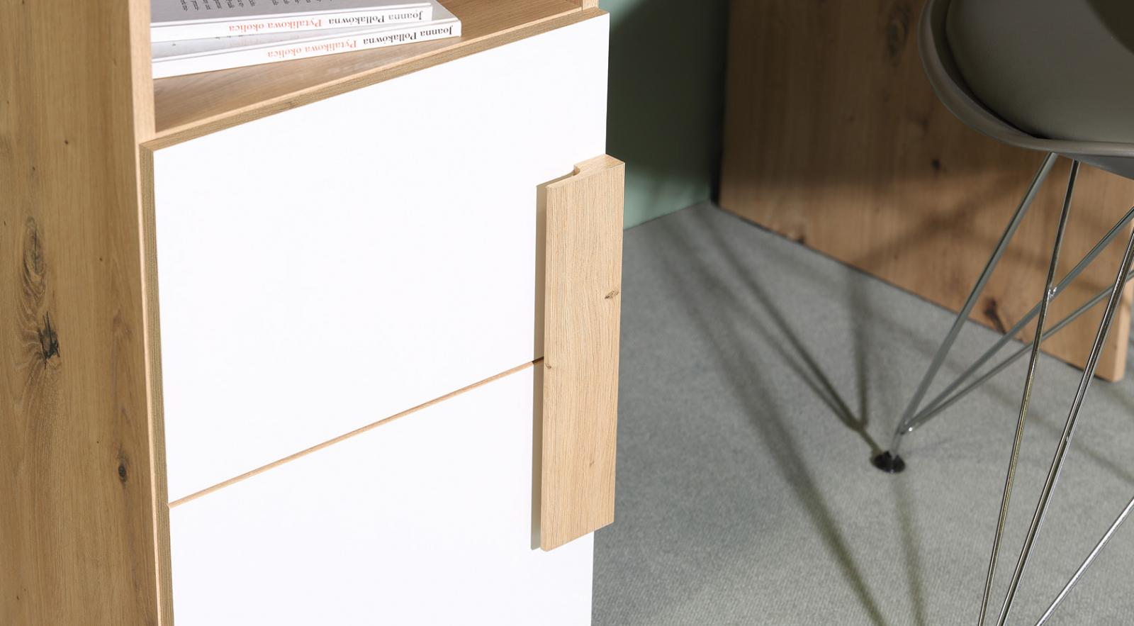 Młodzieżowe biurko z szafką i półką dąb i biel