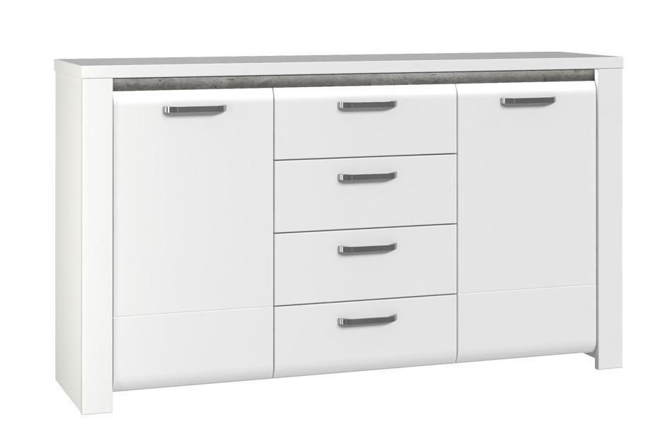 Biała komoda z szarymi wstawkami nowoczesna wysoki połysk