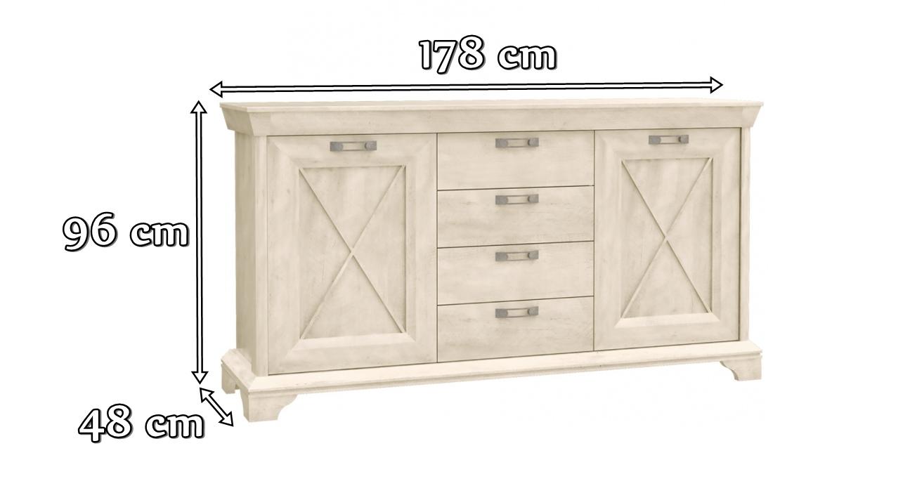 duża komoda z szufladami i półkami biała