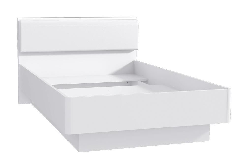 Białe łóżko z tapicerowanym zagłówkiem