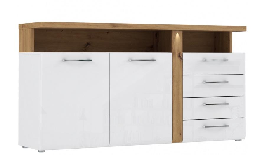 Biało-drewniana komoda do salonu