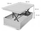 Technorattanowa ława ogrodowa z podnoszonym blatem 120x90cm Ligurito Off-White