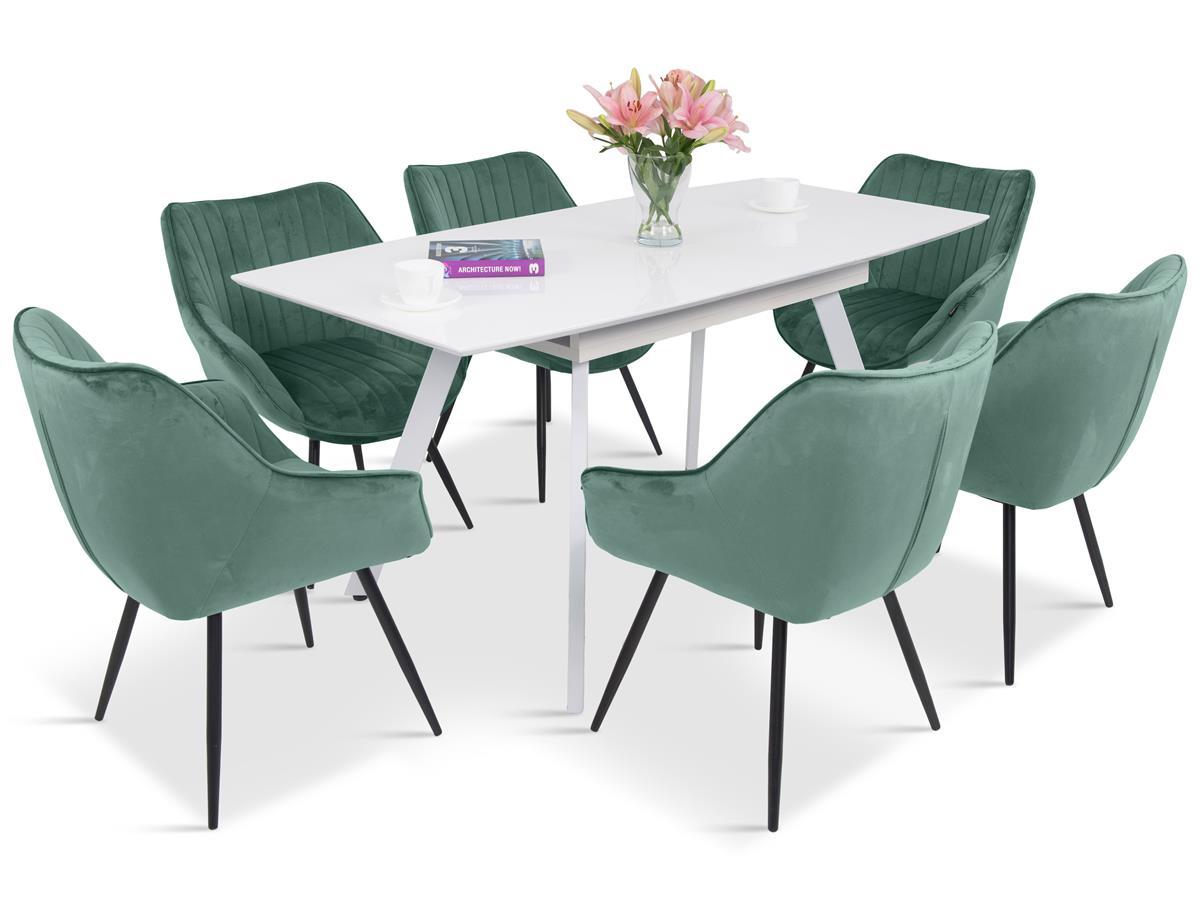 Zestaw mebli z białym, rozkładanym stołem