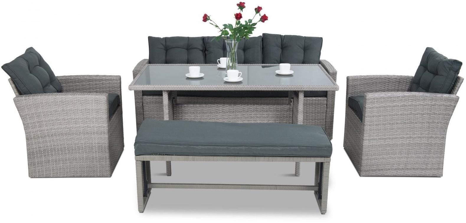 szare meble tarasowe z wysokim stołem z technorattanu