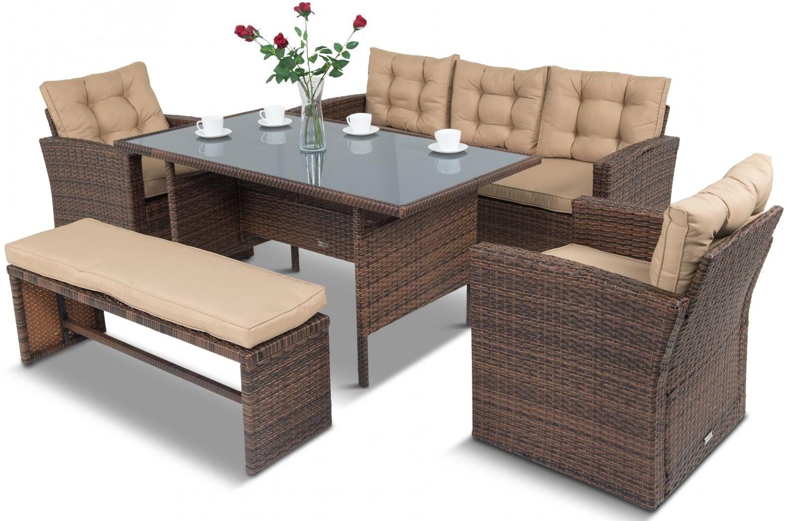 zestaw ogrodowy technorattanowy brązowy z sofą i fotelami