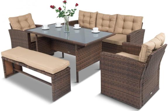 Zestaw ogrodowy technorattanowy z kanapą trzyosobową