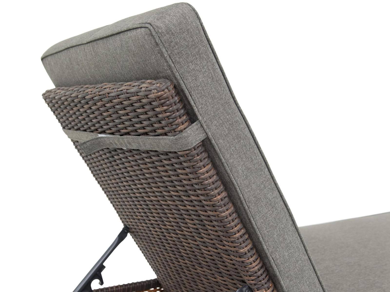Meniza Brown Elite&Gray zestaw leżaków technorattan - podnoszony zagłówek