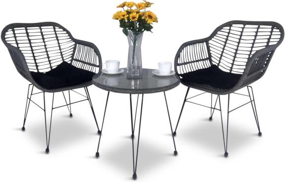 Szary zestaw rattanowy na balkon boho