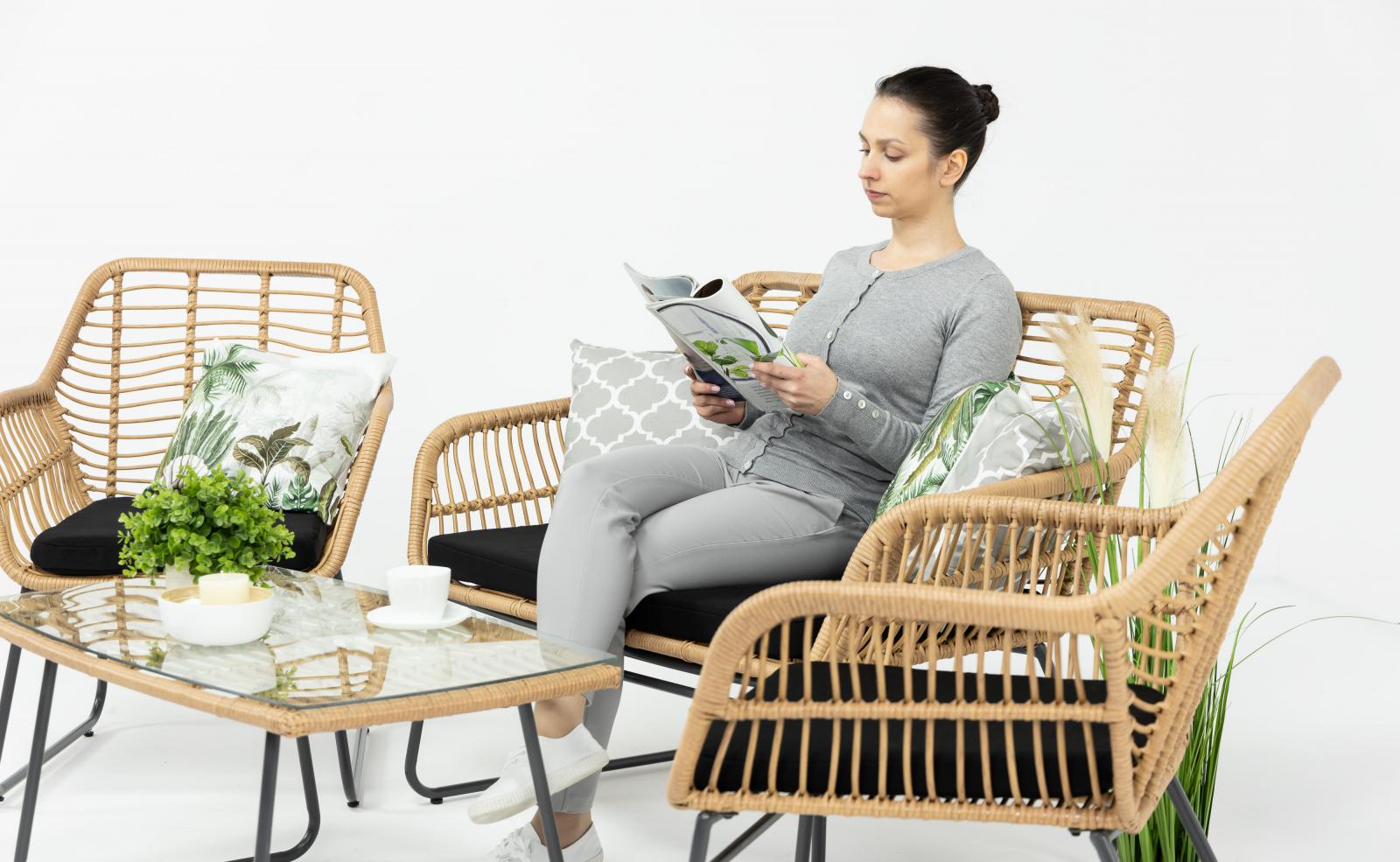 zestaw ogrodowy rattanowy imitujący naturalny beżowy rattan