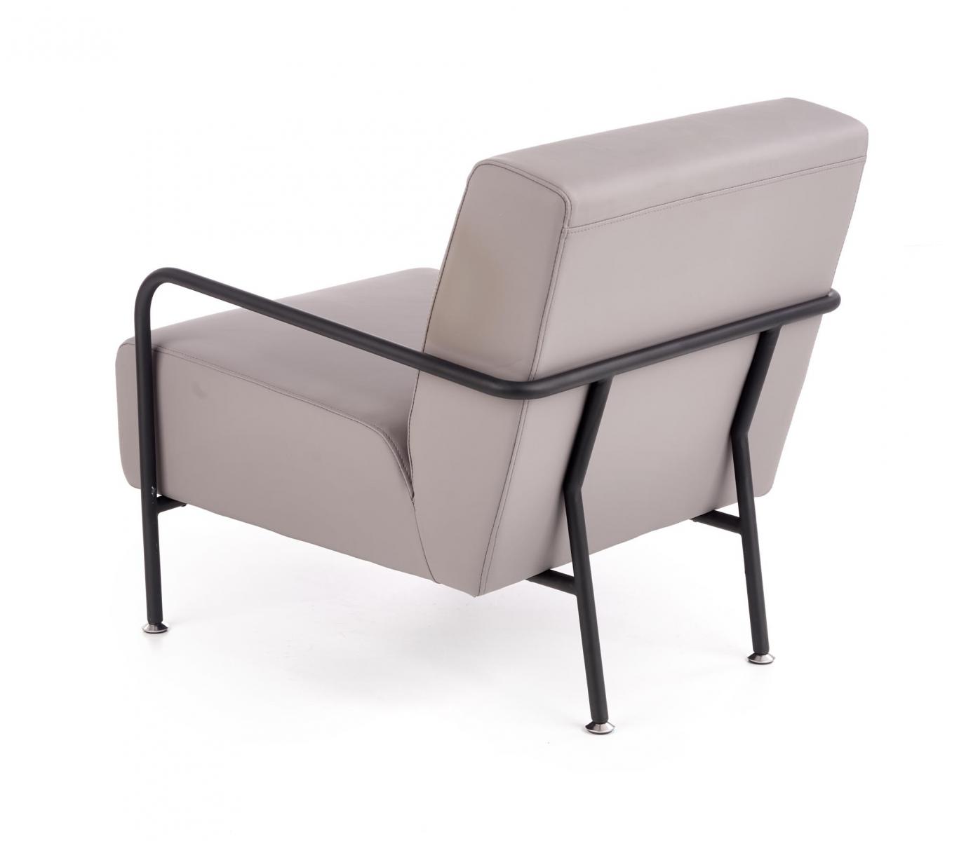 Szary fotel ze skóry kompozytowej stelaż malowany proszkowo