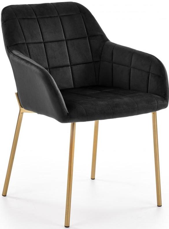 Czarne tapicerowane krzesło na złotych nogach