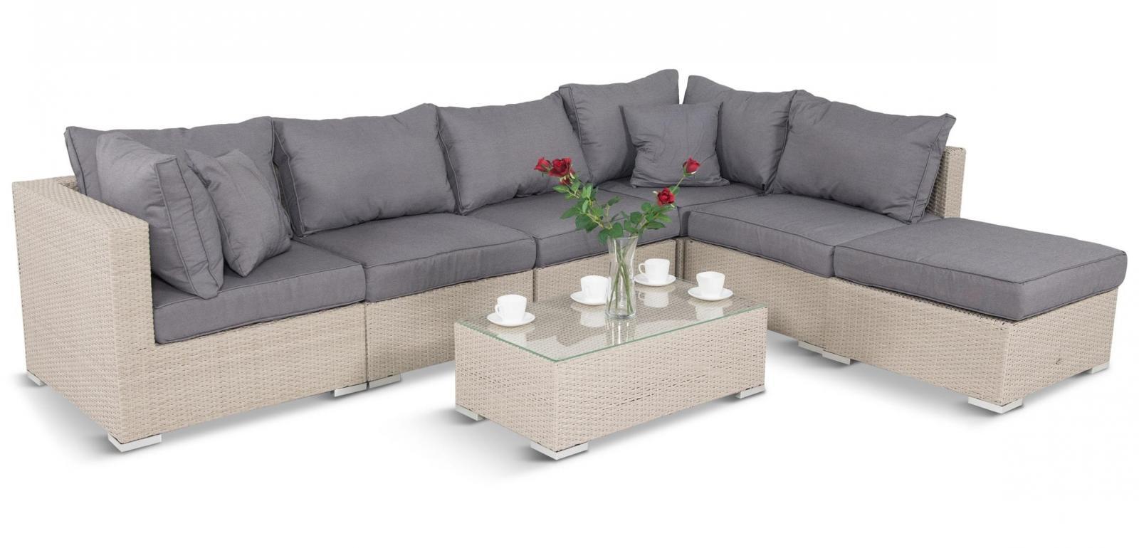 jasne meble modułowe z technorattanu dla 6 osób