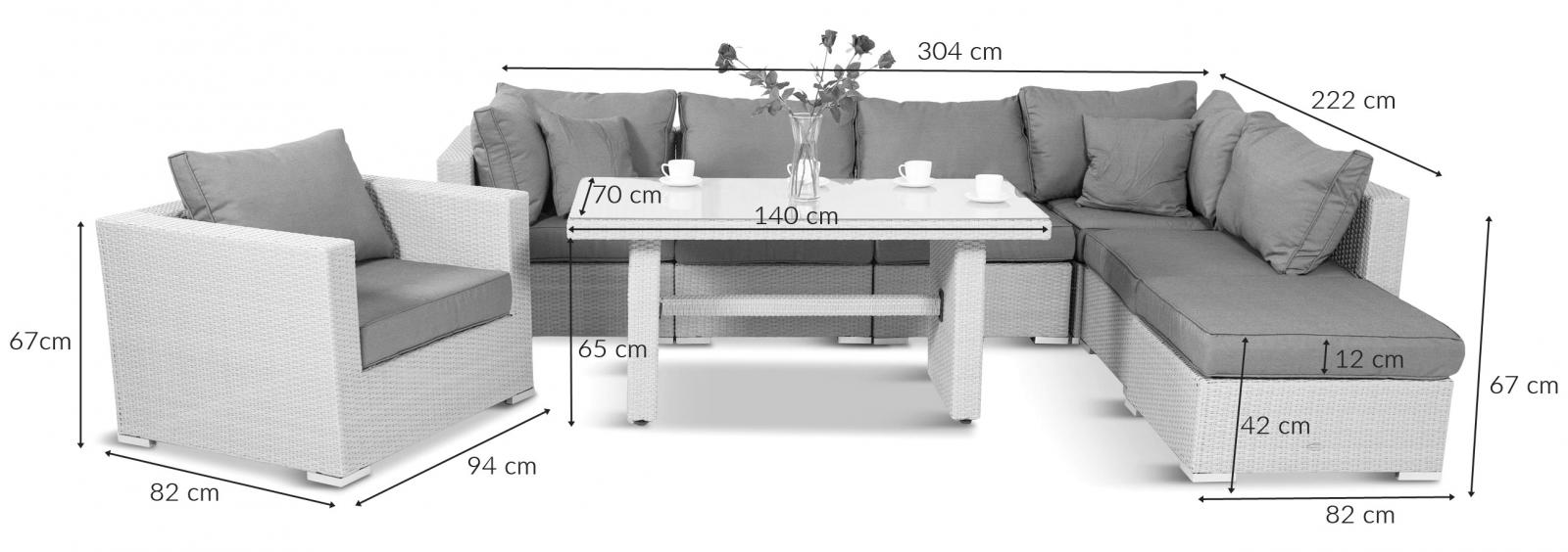 Wymiary narożnika technorattan Ligurito VIII